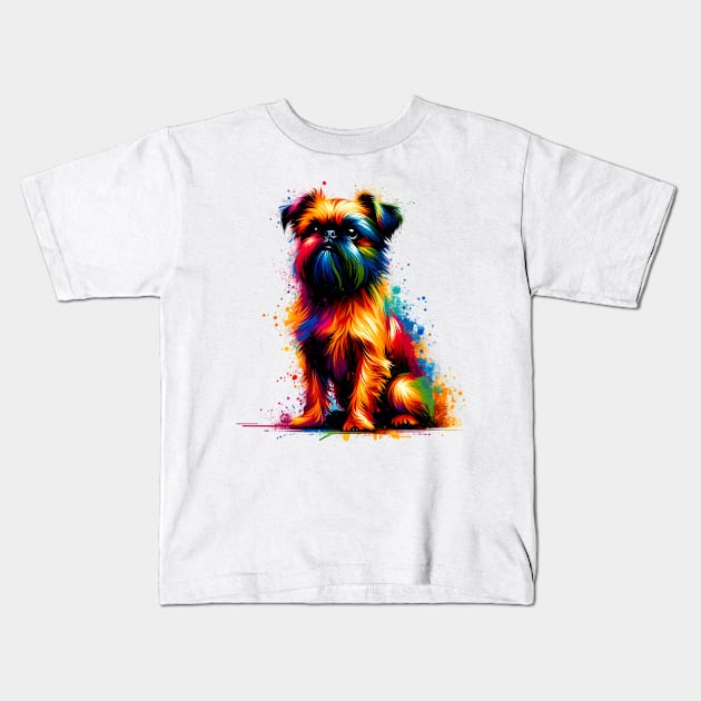 Vibrant Brussels Griffon in Abstract Splashed Paint Kids T-Shirt by ArtRUs